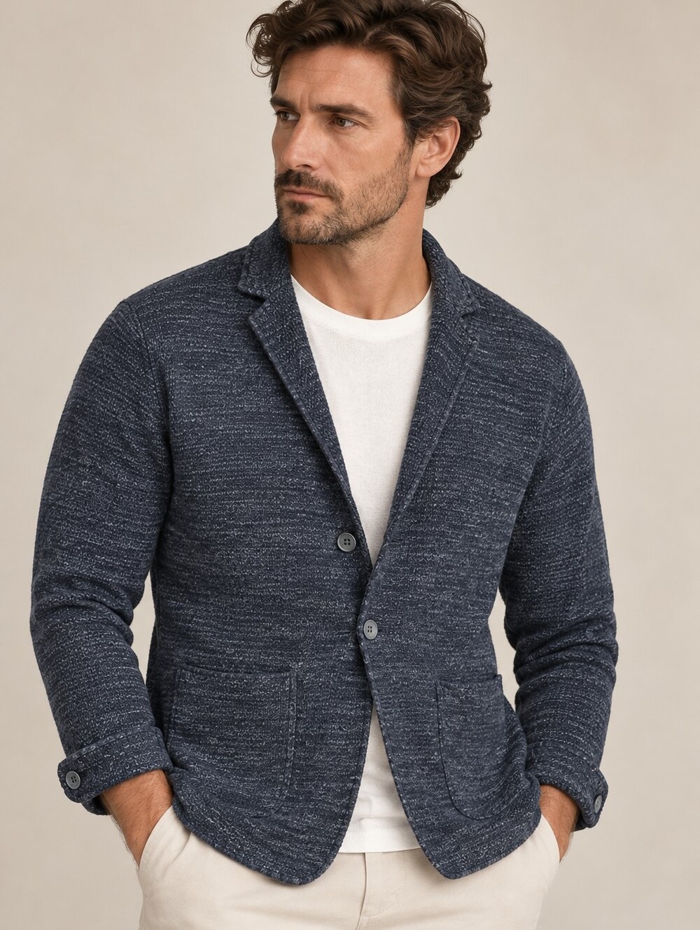 Falconeri Men 50 (M) Knit Blazer Jacket Cotton Linen Italy Heritage Quiet Luxury
